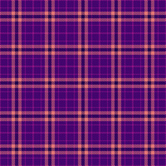 Manufacture pattern fabric background, warm tartan plaid textile. Silk seamless texture vector check in violet and red colors.
