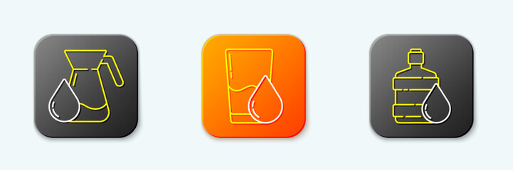 Set line Jug glass with water, Glass and Big bottle clean icon. Vector