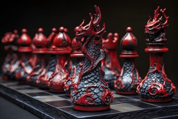 Fototapeta premium Elegant red chess piece a striking addition to any chess set for enthusiasts and collectors