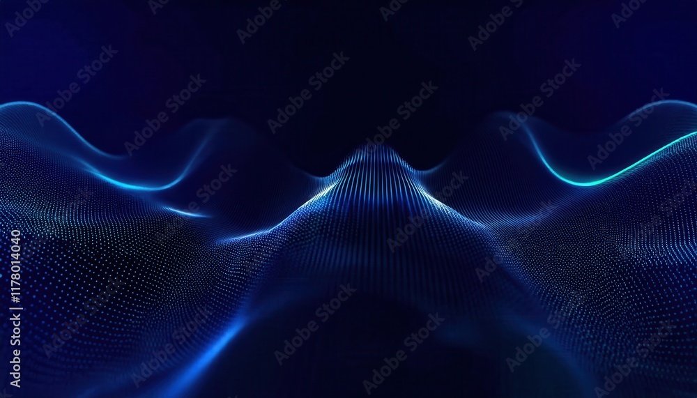 Poster Abstract Digital Wave in Blue Gradient with Flowing Dotted Lines Representing Futuristic Technology and Data Visualization Concepts