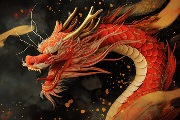 Obraz premium Snake symbolizing the Chinese New Year - Year of the Snake, surrounded by festive elements, generative AI