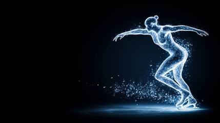 Fototapeta premium A female figure skater gracefully glides across the ice, her body a luminous constellation of light and motion.