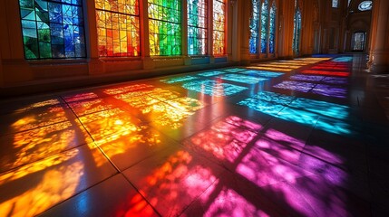 Rainbow Stained Glass Illuminates Hall Floor