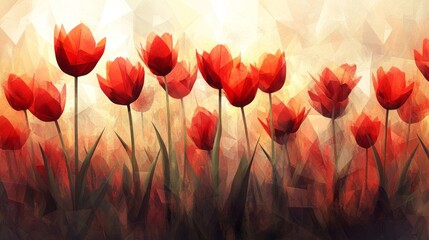 Obraz premium Red Tulips In A Field Of Geometric Art