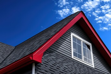 Naklejka premium Modern house roof with red trim and gray siding