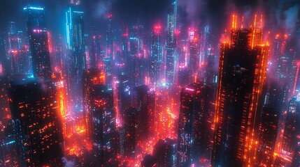 Fototapeta premium A Futuristic Cityscape Under Rain at Night
