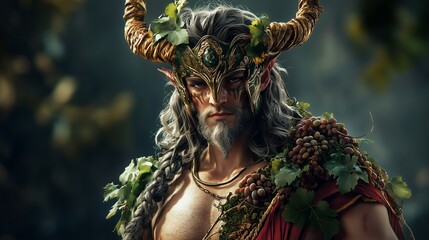 Dionysus in Battle Vine Armor, God of Wine and Festivity Ready for Combat