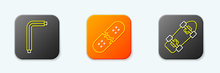 Set line Tool allen keys, Broken skateboard deck and Skateboard icon. Vector