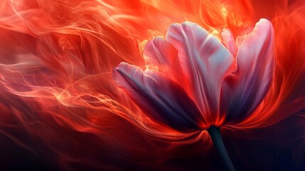 A Single Tulip Flower in Fiery Red Smoke
