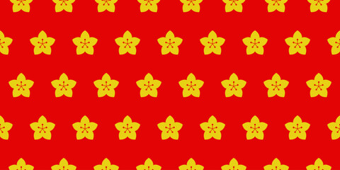 Geometric Asian line art seamless pattern with oriental traditional shapes flowers ornament, waves. Red and gold Japanese print for lunar chinese new year decoration. Luxury retro vector illustration