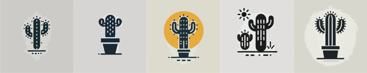 vector set of cute cactus icons