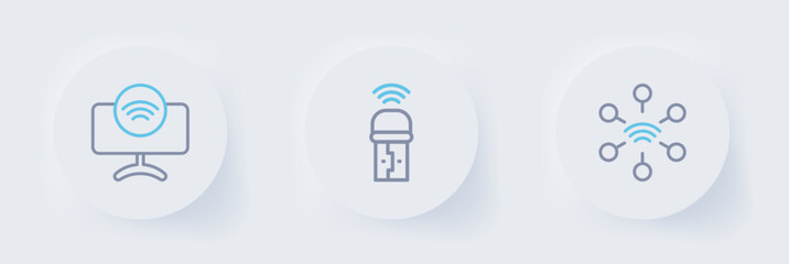 Set line Network, Usb wireless adapter and Smart Tv system icon. Vector