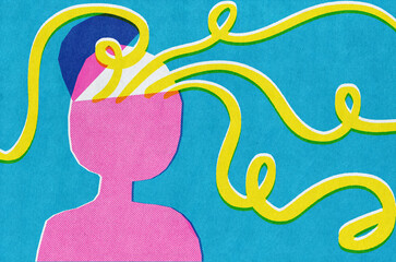 Abstract person with flowing thoughts.