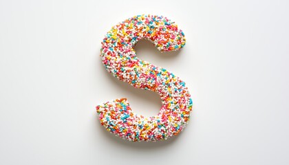 White Background With Multiple Sugar Sprinkles Arranged In The Shape Of An Enlarged Letter S. A Colorful And Festive Design.