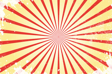Red grunge sunburst on yellow background, vector Illustration.