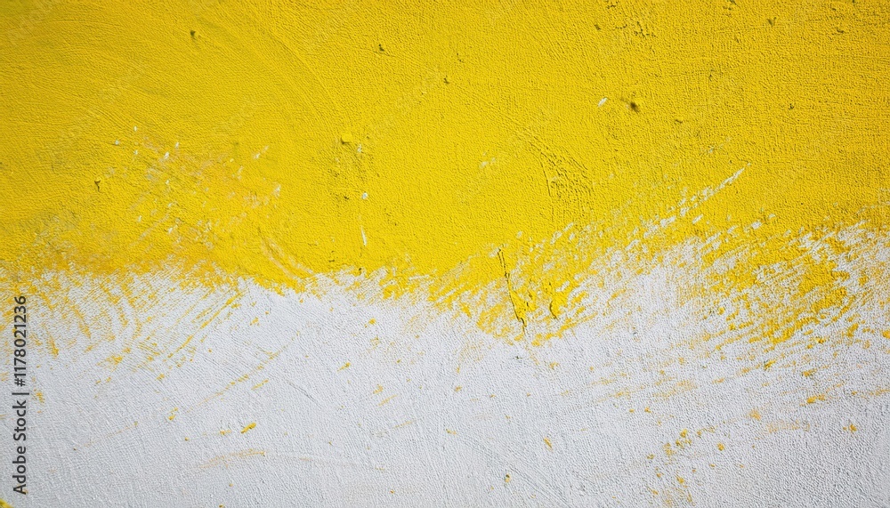 Poster Textured wall with vibrant yellow and white paint blending in abstract brushstroke patterns, symbolizing creative design or artistic expression

