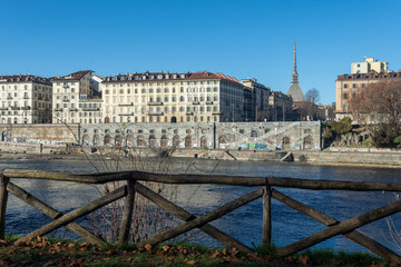Fototapeta premium View of Turin centre with Mole Antonelliana and Piazza Castello-Italy