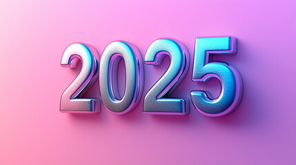 3D silver numbers "2025" floating on a soft gradient background from pastel purple to pink, with copy space for text