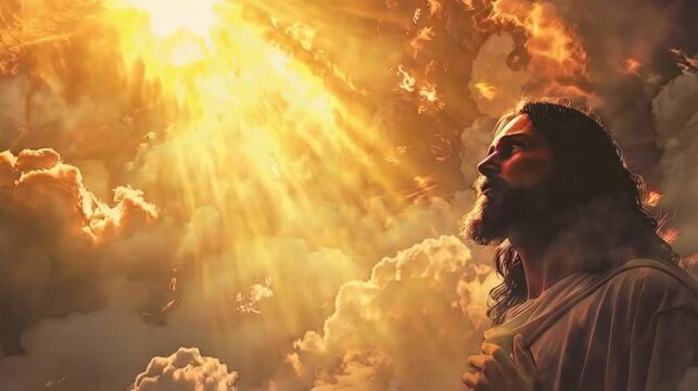 The image of Jesus Christ in the glow of rays &ndash; AI animation, 4k video