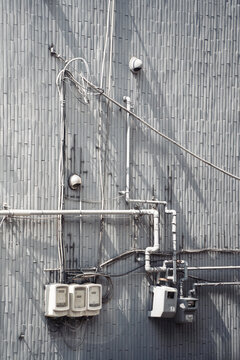 Electricity and other meters on a wall