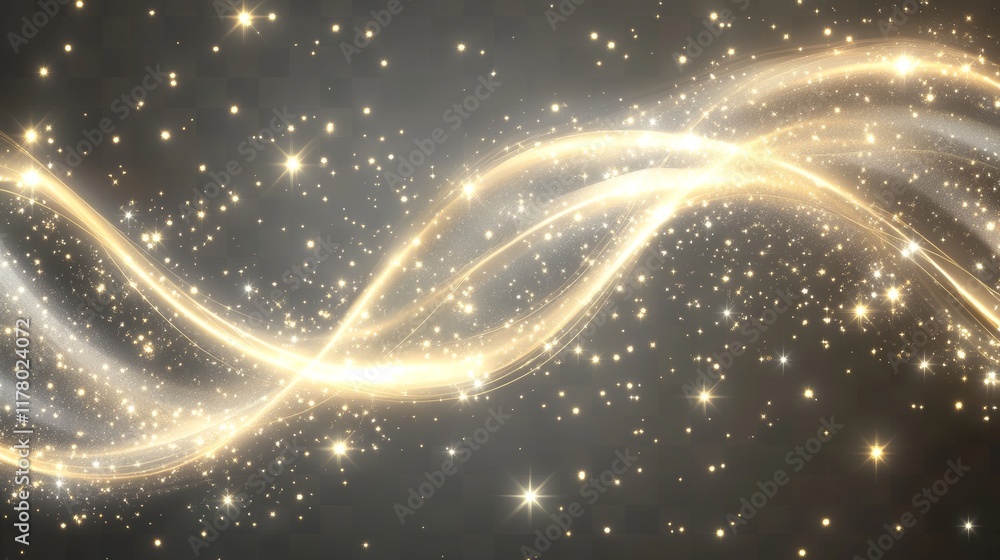 Poster light lines motion effect. abstract white waves with blur, sparkles and bokeh. luxury bright curve l