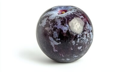 A juicy plum with a rich purple skin and a hint of red on a white isolated background