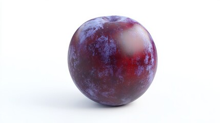 A juicy plum with a rich purple skin and a hint of red on a white isolated background
