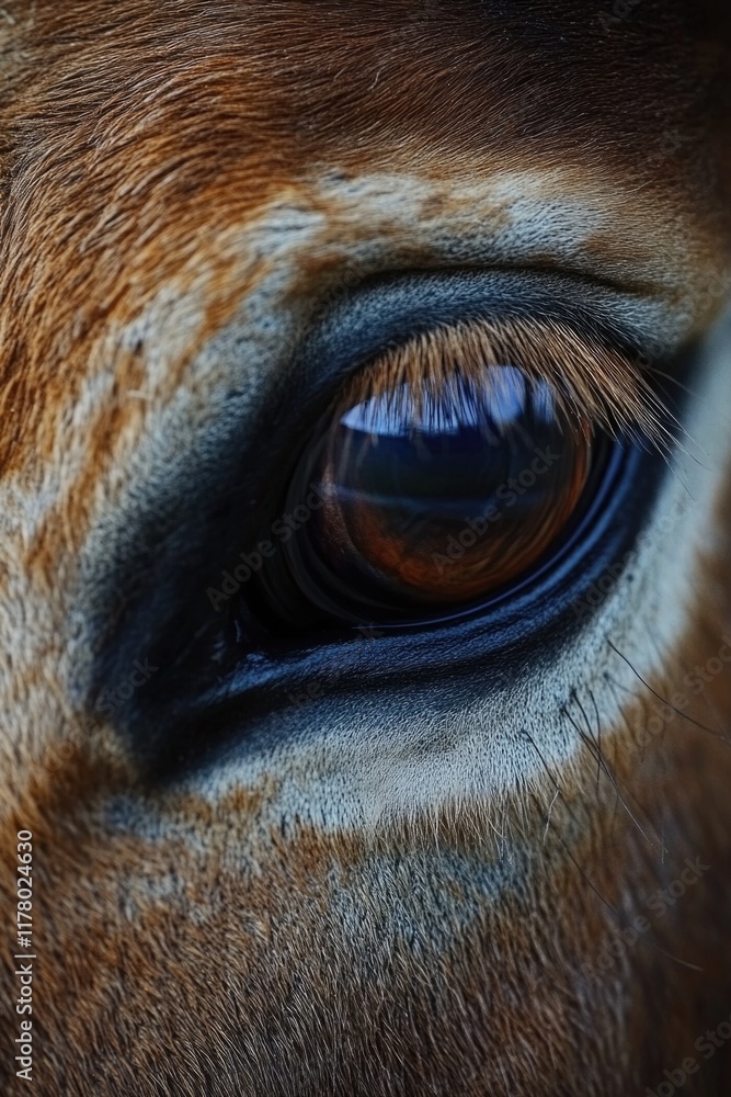 Poster close-up shot of a giraffe's eye, showing its unique features and patterns