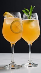Fototapeta premium Two glasses of gin tonic against an empty backdrop cocktails