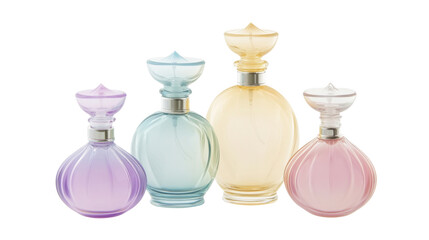 Elegant and luxurious pastel glass perfume set, isolated on transparent background