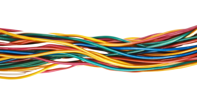 Electrical wiring close-up, isolated on transparent background