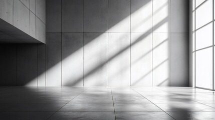 Obraz premium Modern minimalist concrete room with sunlight streaming through a window