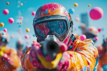 Students enjoy a vibrant paintball party with colorful splashes of paint