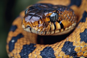 A close-up shot of a snake's head with its mouth open, ready to strike