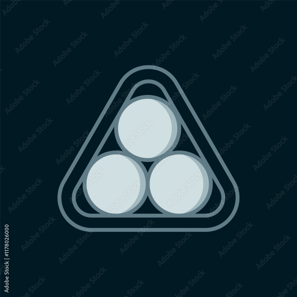 Poster line billiard balls in a rack triangle icon isolated on black background. flat filled outline style 