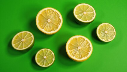 Fototapeta premium Vibrant lime halves against a verdant backdrop represent freshness health perfect for summer beveragesvegan recipes with an exotically bright flair