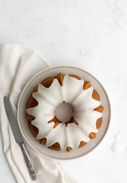 Christmas bundt cake with white drip icing