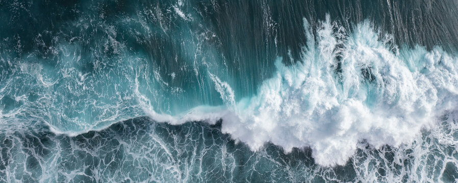 Top view dark blue sea water wave Big wave in black sea Top-down form aerial view Drone high quality camera.