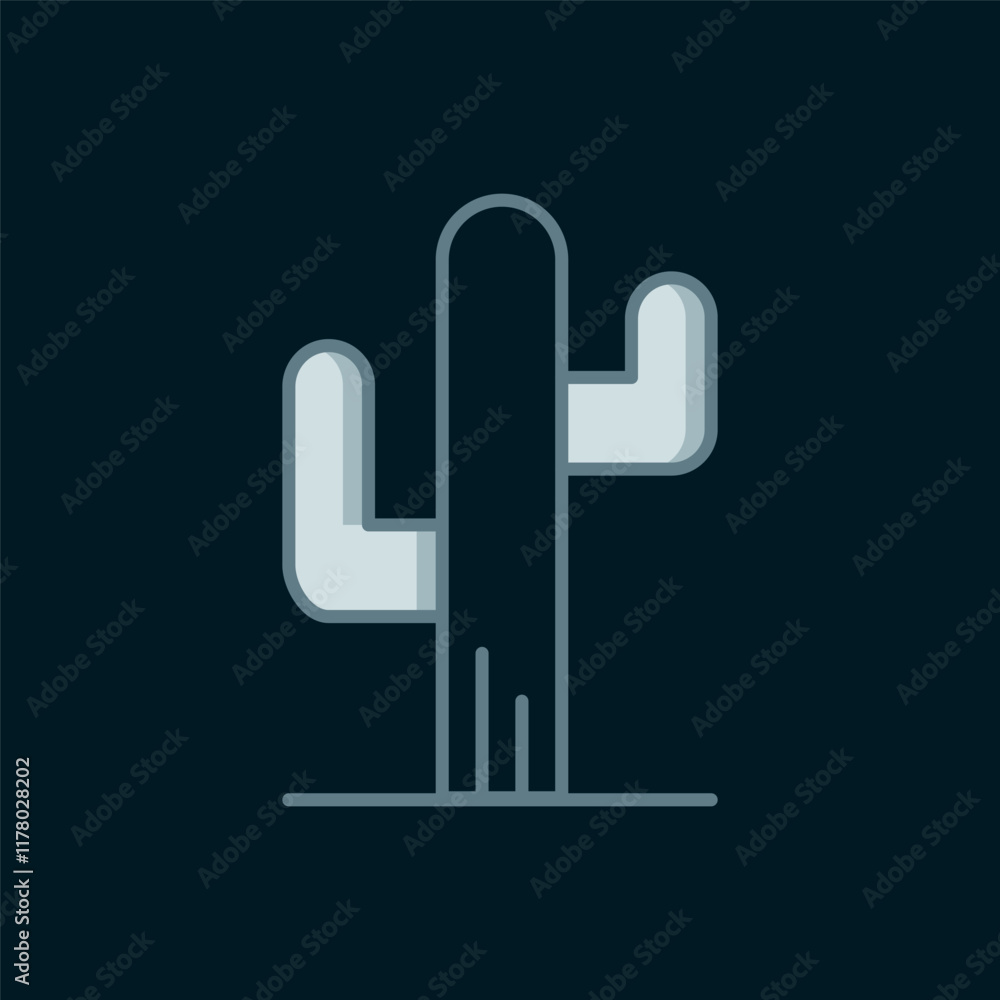 Poster line cactus icon isolated on black background. flat filled outline style with shadow. vector