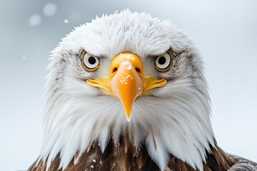 Obraz premium A clear shot of a bald eagle's facial features, suitable for use in wildlife or conservation contexts
