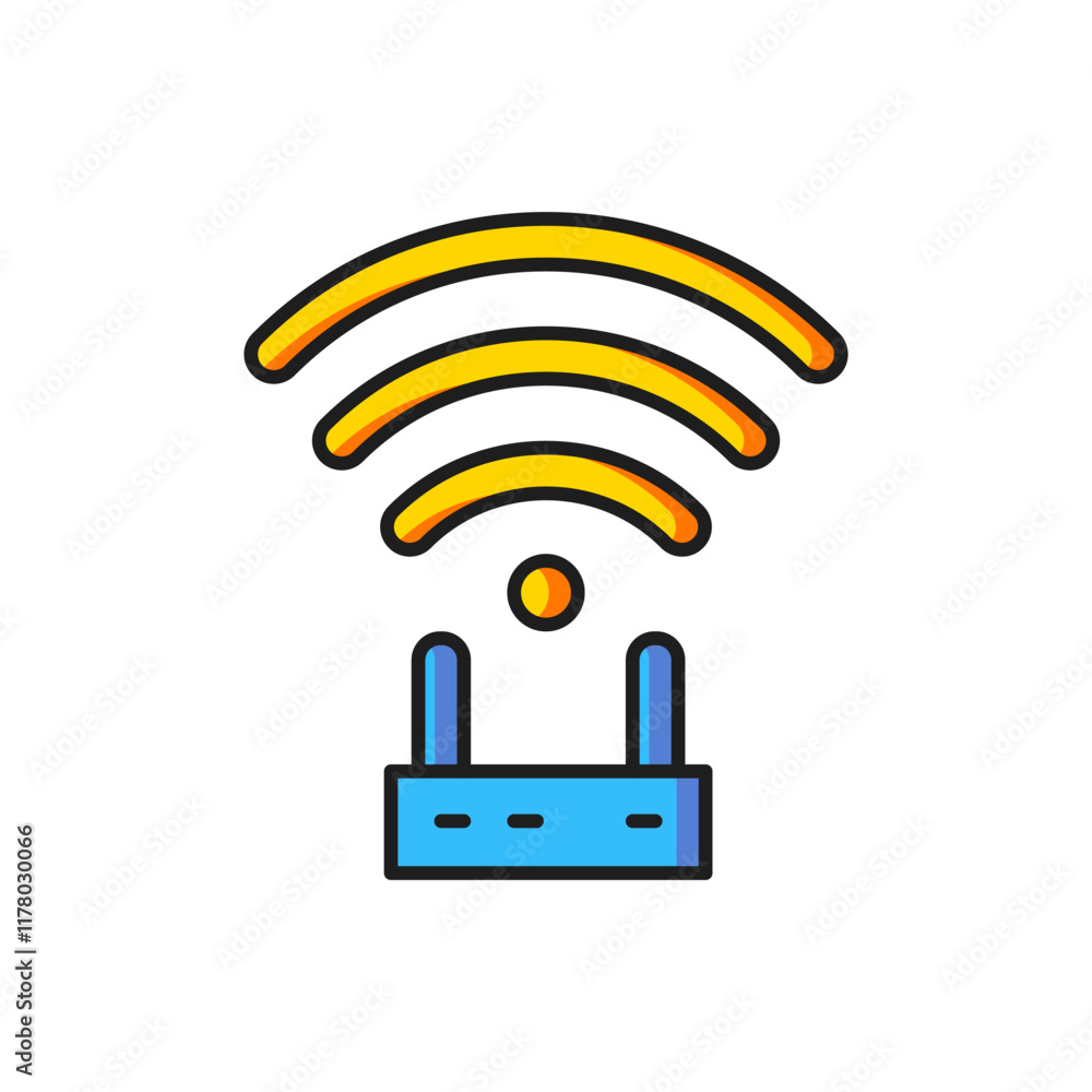 Poster color router and wi-fi signal icon isolated on white background. wireless ethernet modem router. com