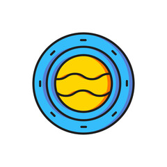 Color Ship porthole with rivets and seascape outside icon isolated on white background. Flat filled outline style with shadow. Vector