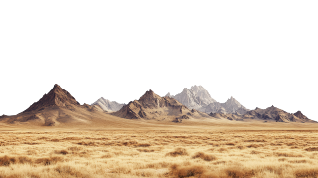 Expansive desert landscape with towering mountains, isolated on transparent background