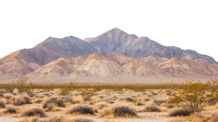 Expansive desert landscape with towering mountains, isolated on transparent background