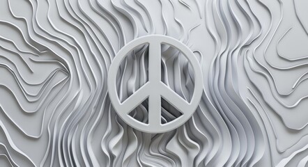 A peace sign is drawn on a white background. The peace sign is surrounded by a wave pattern
