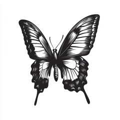 Black and white detailed illustration of a butterfly.