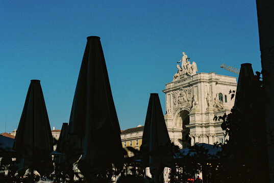 Rua Augusta Arch Framed by Umbrellas in Pra&Atilde;&sect;a do Com&Atilde;&copy;rcio