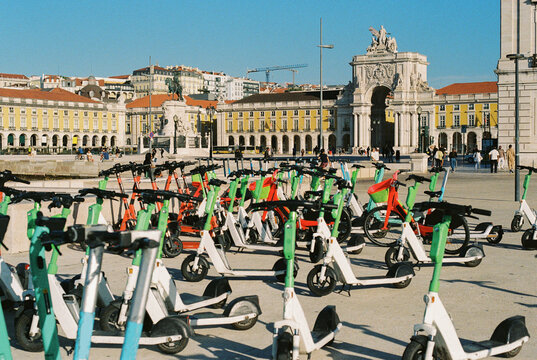 Electric Scooters Parked in Pra&Atilde;&sect;a do Com&Atilde;&copy;rcio, Lisbon