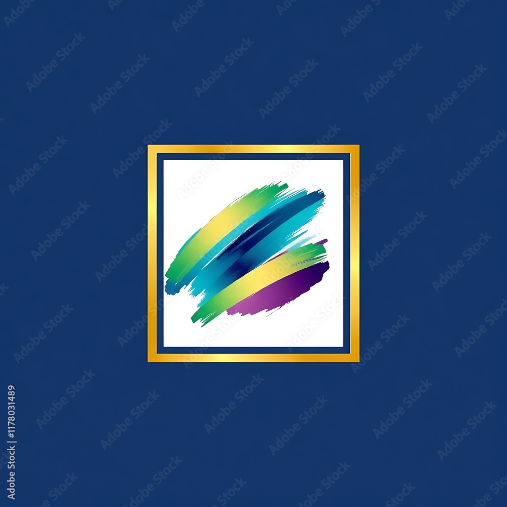 Poster abstract colorful brushstroke in a golden frame: a vibrant, abstract brushstroke in a spectrum of co