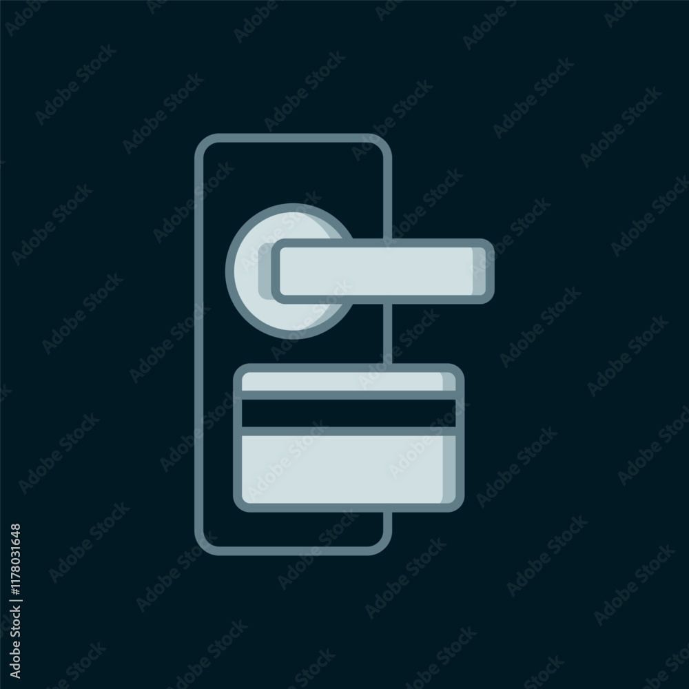 Poster line digital door lock with wireless technology for unlock icon isolated on black background. door h